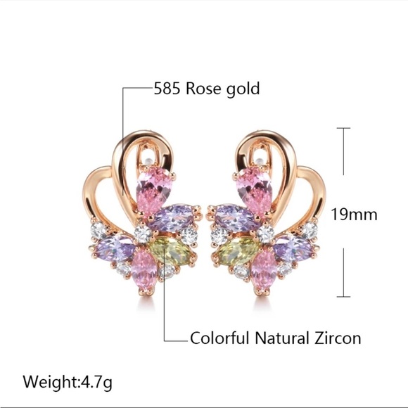 ROSE gold plated colourful zircon stud earrings - Picture 3 of 7
